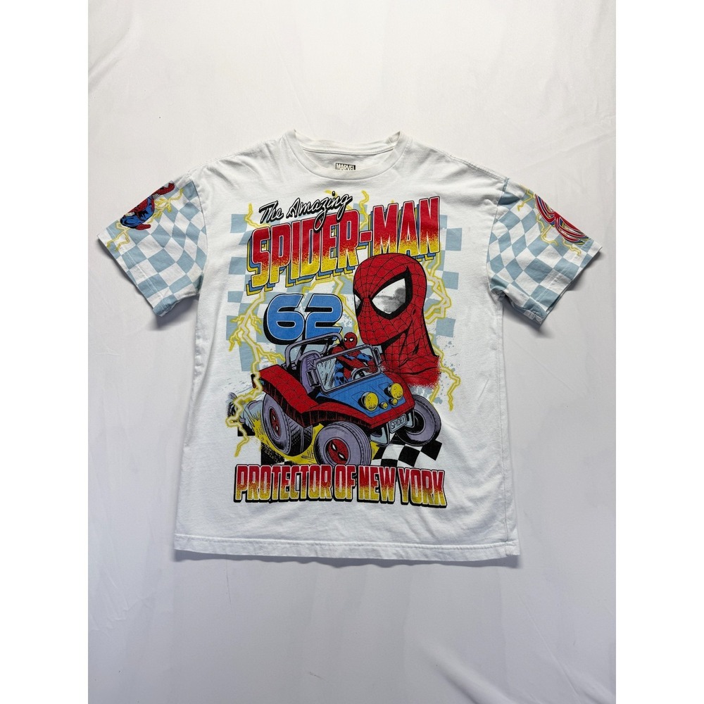 Marvel T Shirt Mens SM White The Amazing Spider-Man Racing Protector of New York